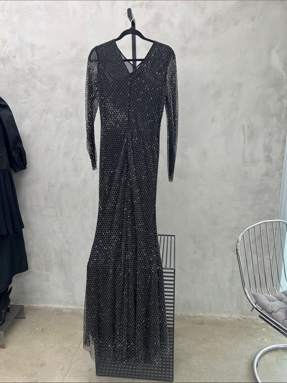 Black Sequin Long Sleeve Evening Gown - Elegant Sparkle - Picture 2 of 7